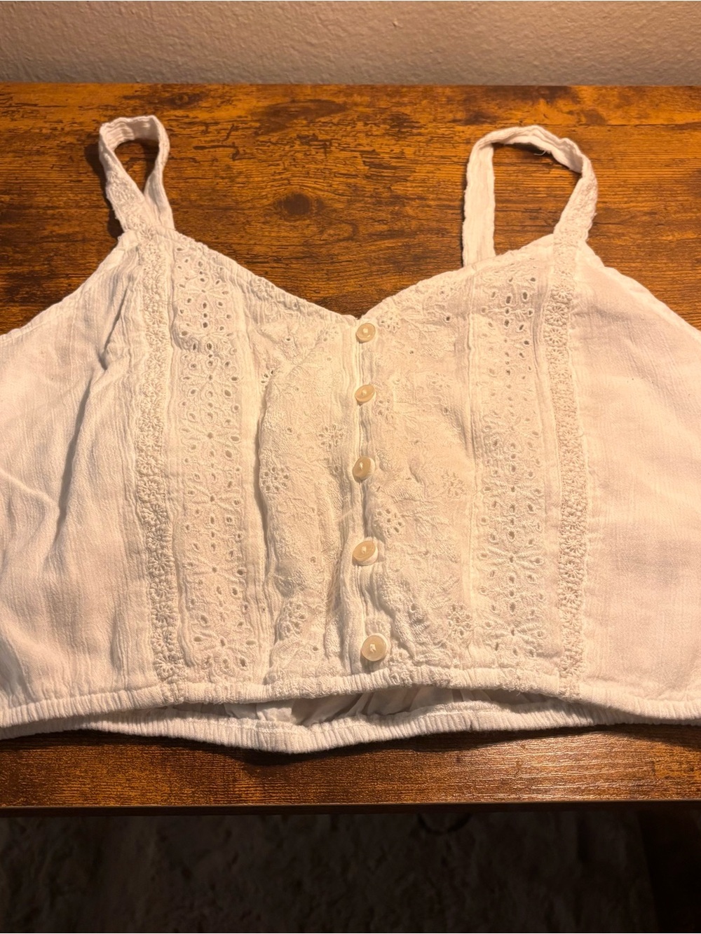 American Eagle Outfitters White Eyelet Button-Front Cropped Cami